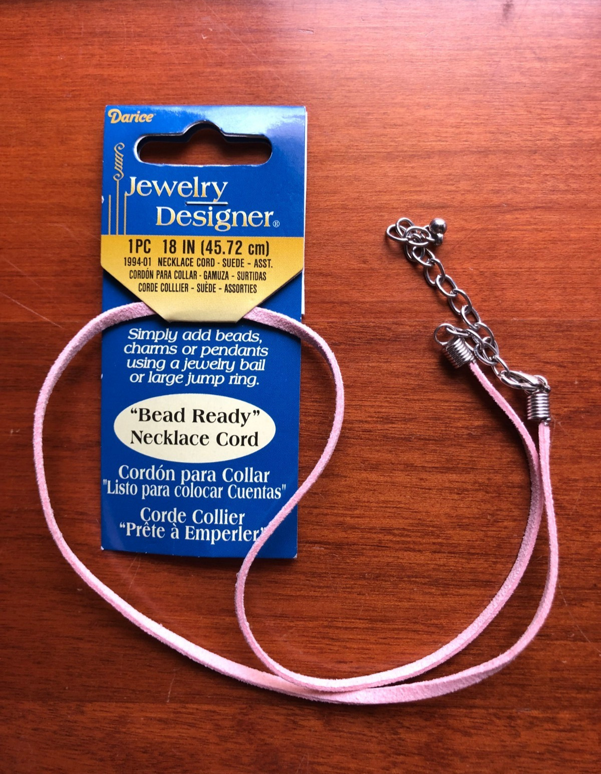 Darice Jewelry Design Pink Suede 18" Necklace Cord w/ Lobster Clasp, Adj Chain