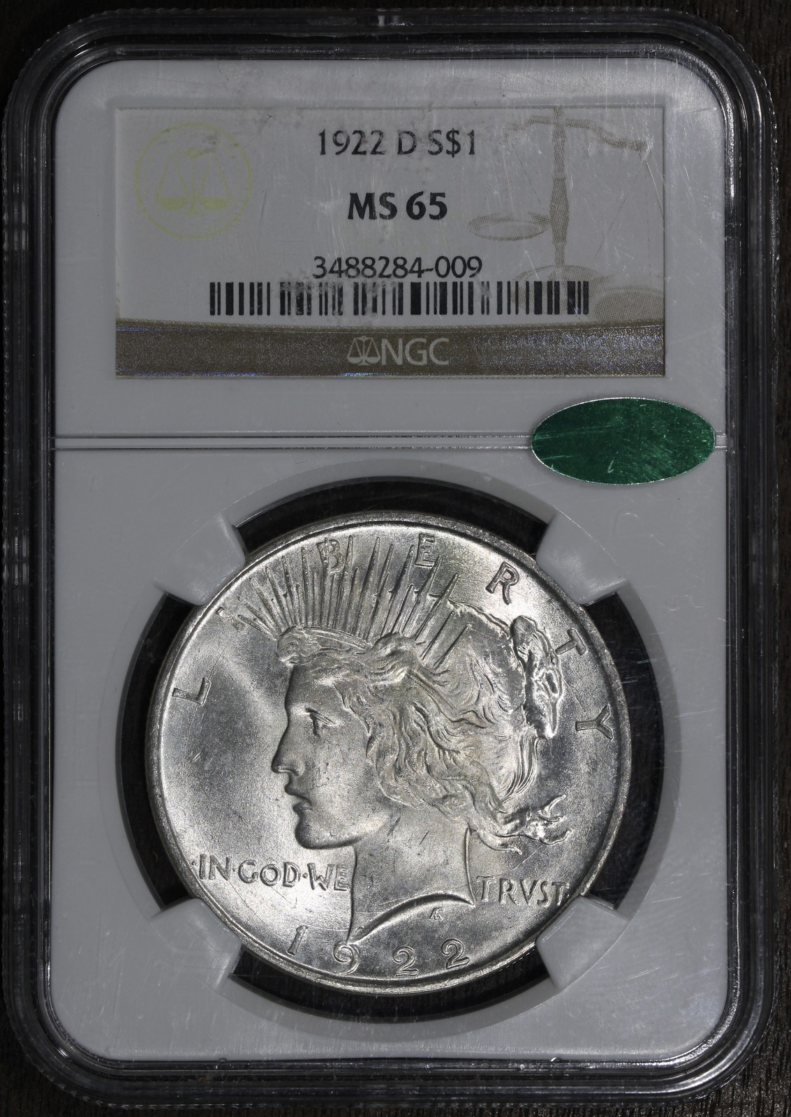 1922-D (MS65 CAC) Peace Dollar $1 NGC