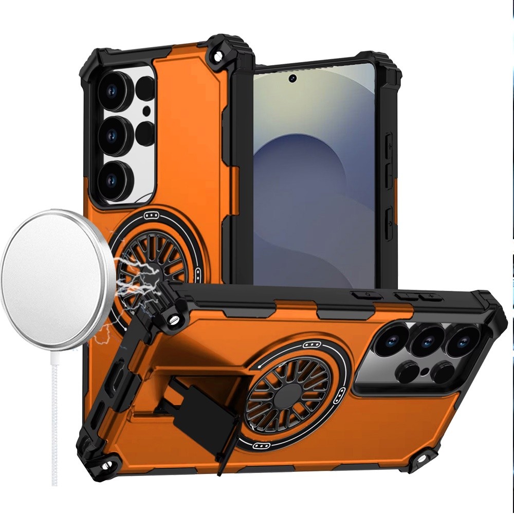 For Samsung S25 Ultra Case Rugged Magnetic Circle Pop-Out Stand + Tempered Glass