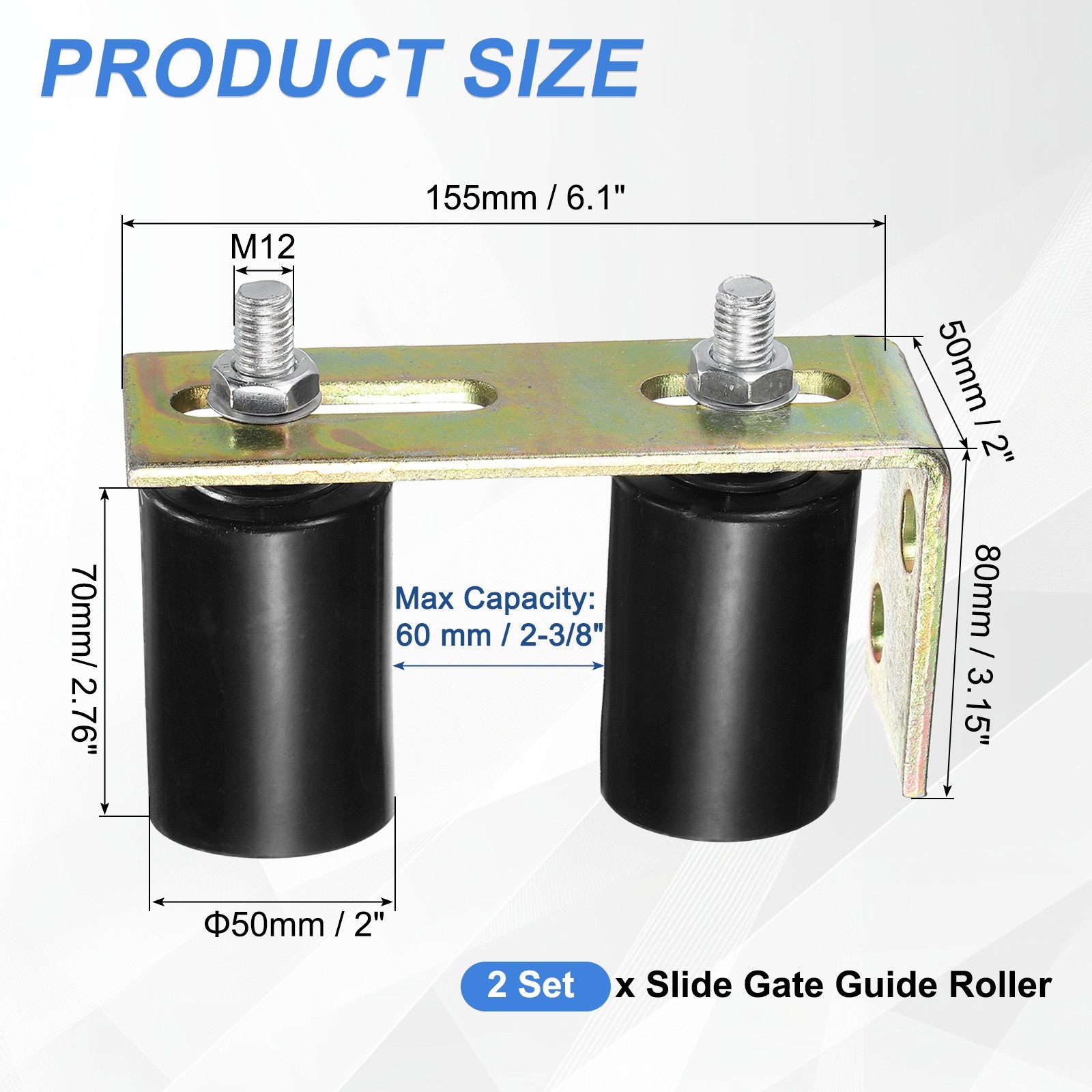 2Set Slide Gate Guide Roller, 2"x2-3/4" Nylon Gate Support & Bracket, Black