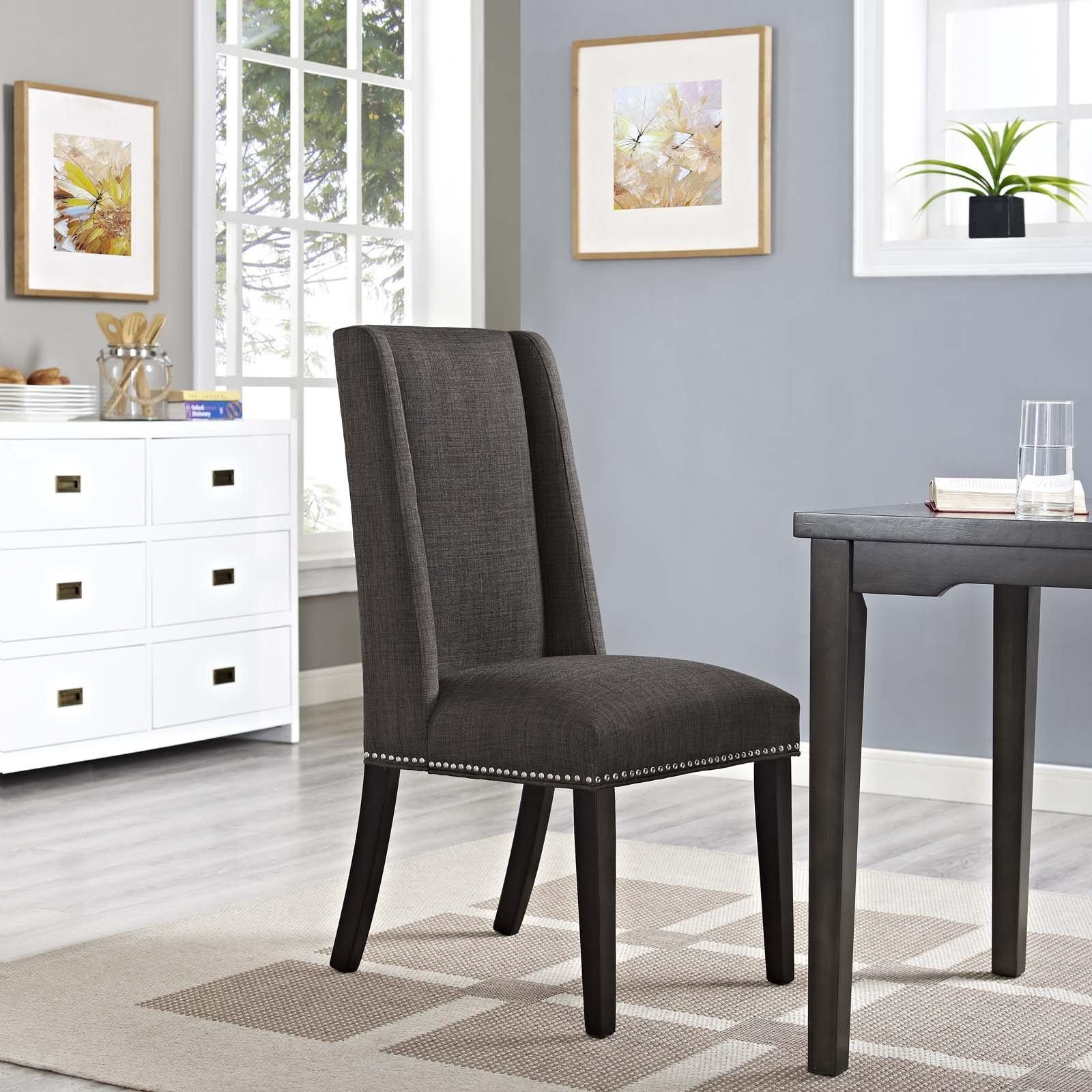 Modway MO- Baron Modern Tall Back Wood Upholstered Fabric, Dining Chair, Brown