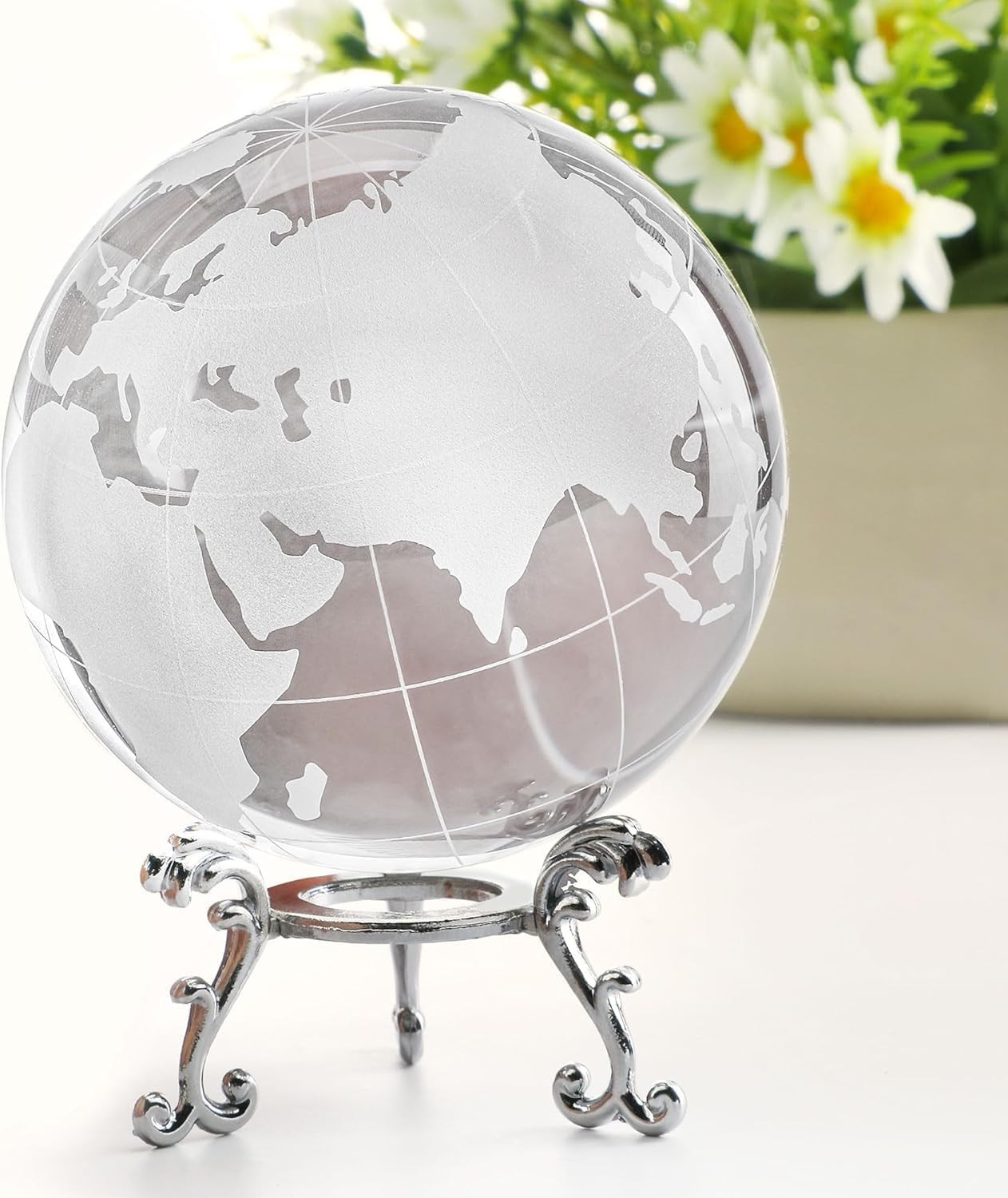 80Mm Crystal Earth Globe Ball with Stand World Map Glass Sphere Desk Office Home