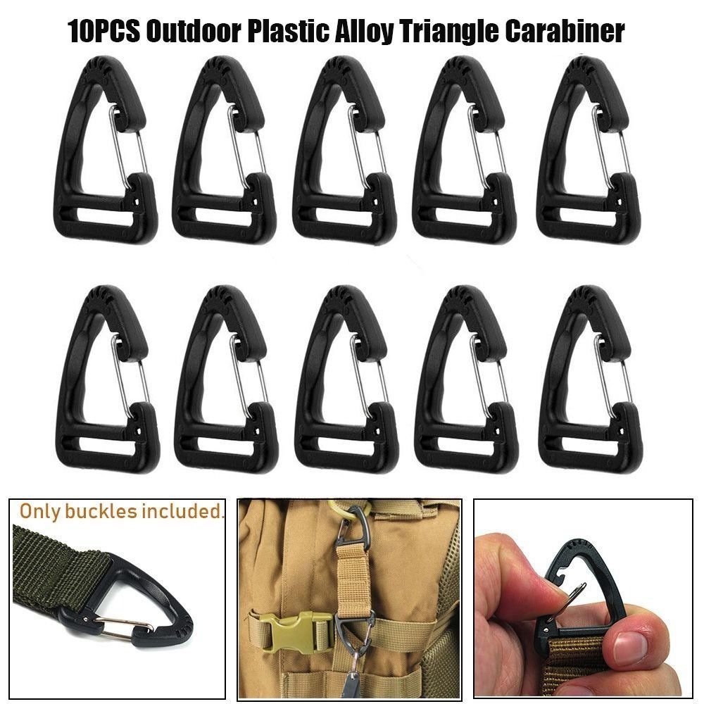 10Pcs Plastic Alloy Triangle Carabiner Keychain Belt Buckles Camping Hiking