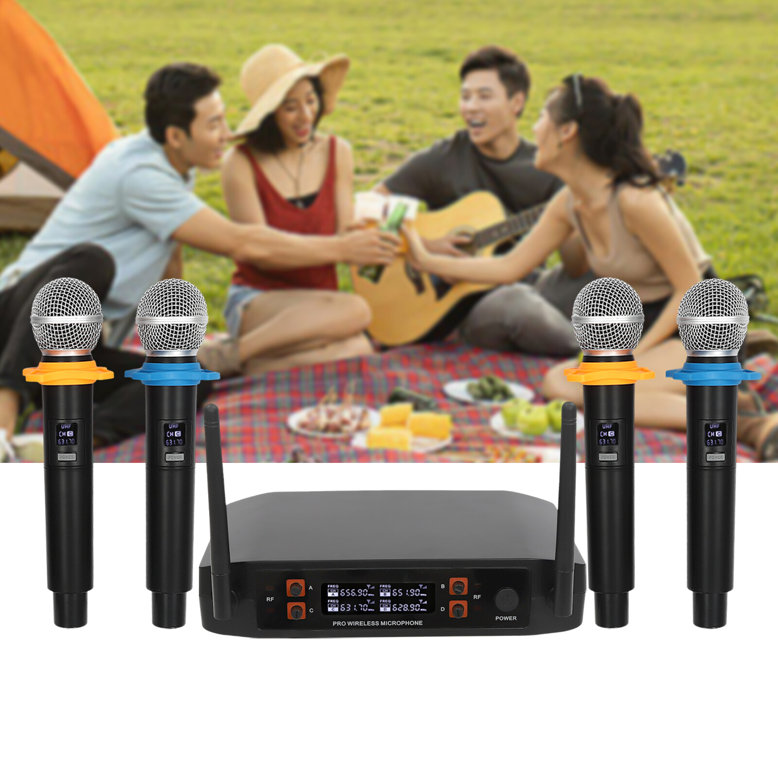 4 Channel UHF Wireless Microphone Pro Audio System Handheld Dynamic Mic Party