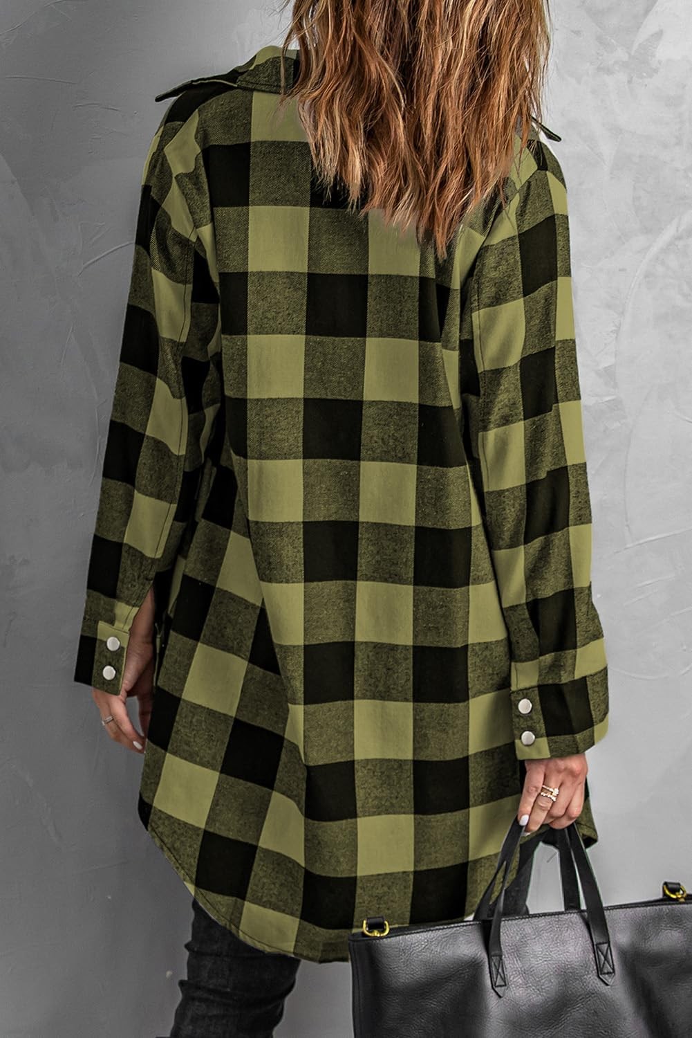 Womens Color Block Plaid Shacket Jacket, Long Sleeve Button Down Fall Top