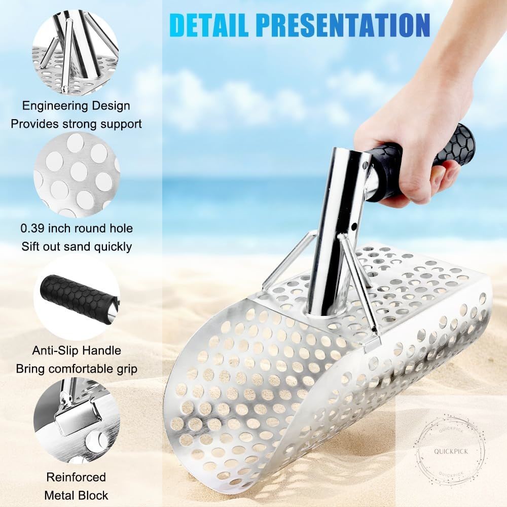 Sand Scoop for Metal Detecting, Stainless Steel Metal Detector Scoop, Metal