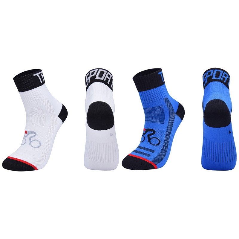 2 Pairs Cycling Socks Road Riding Bicycle Bike Sports Ankle Socks XC Blue White