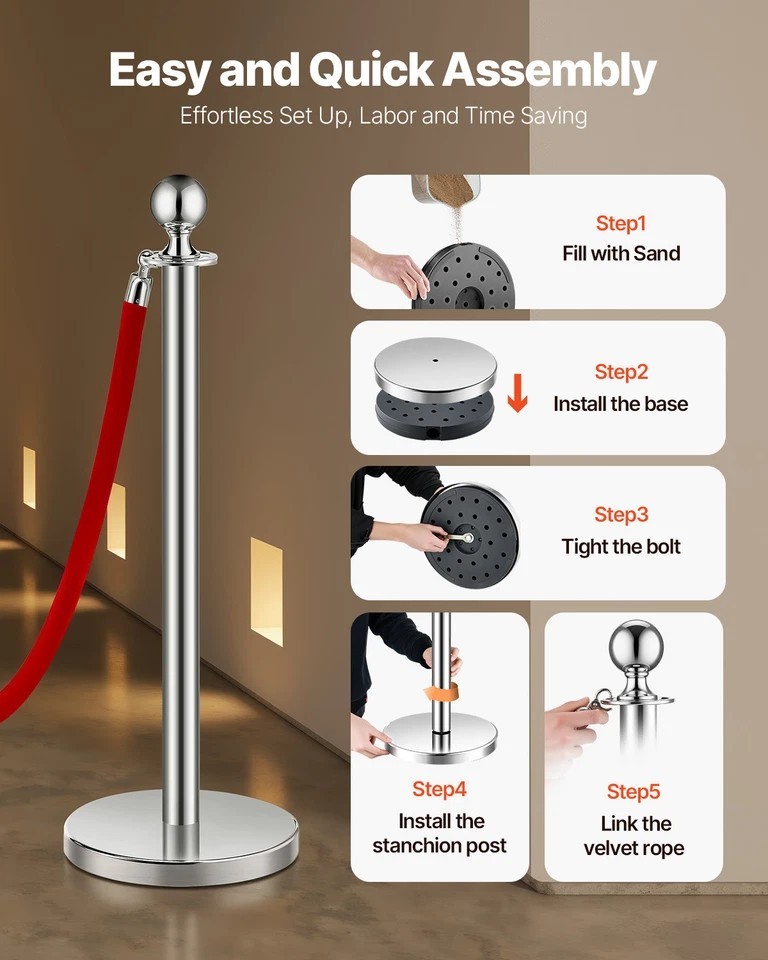 8Pcs Stanchion Posts Crowd Control Queue Barrier Sand Injection Base