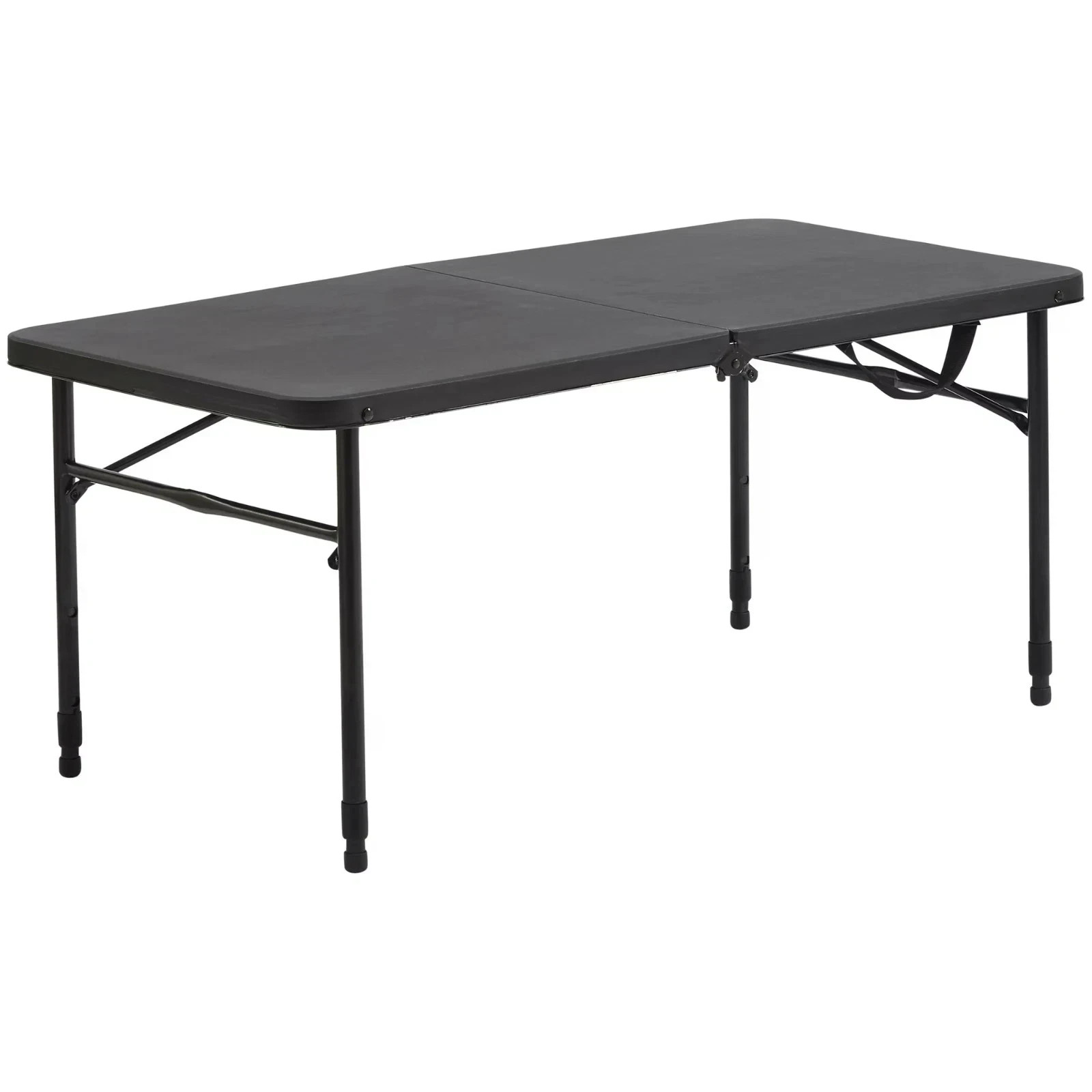 Mainstays 4 Foot Fold-in-Half Adjustable Folding Table, Rich Black - NEW