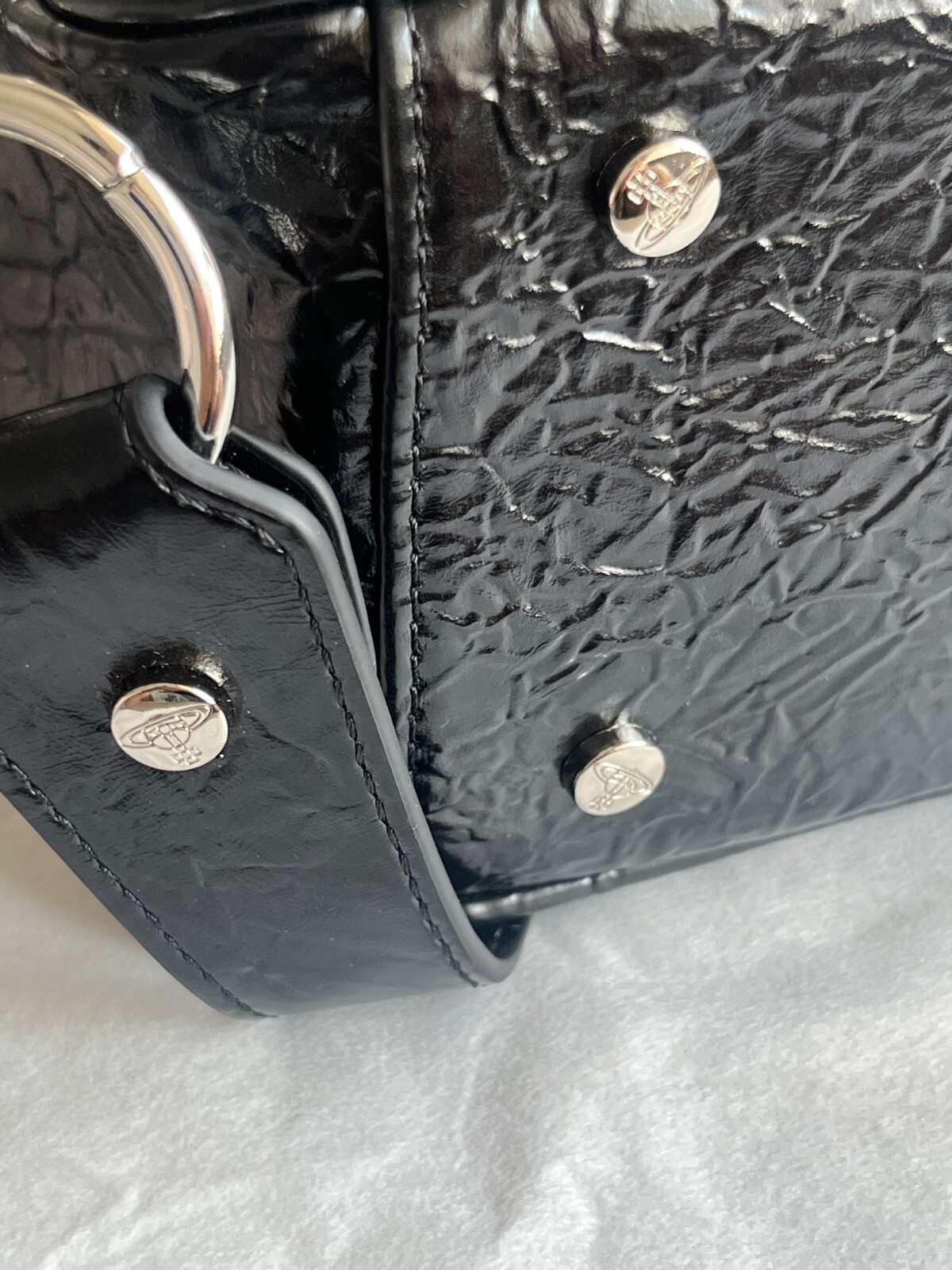 Vivienne Westwood Big Orb 2Chain Strap Black Leather Shoulder Bag