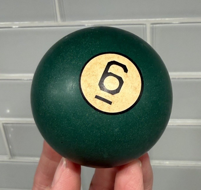 Vintage Clay Billiard Pool Ball Brunswick Aged Patina GREEN #6 Ball - SO COOL!