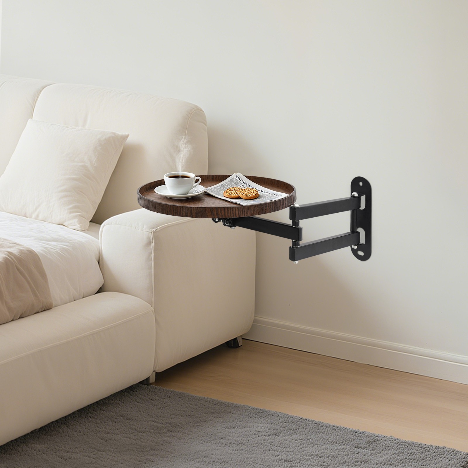 30cm(D) Round Wall Table, Foldable Reading Desk, Bedside Table, Wall-Mount Desk