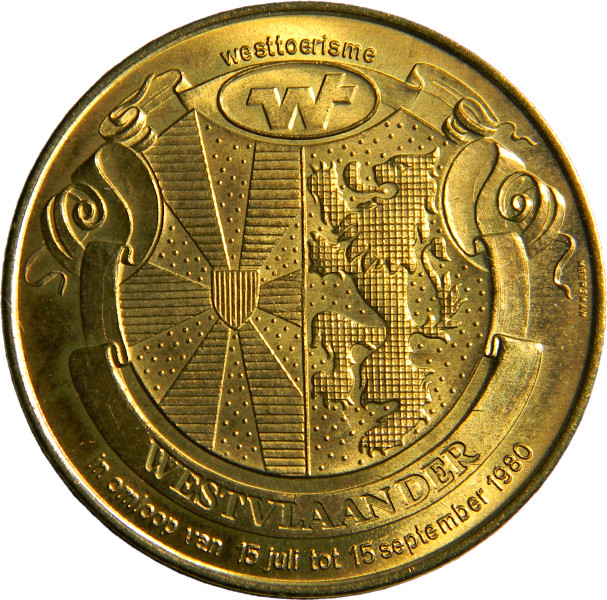 Belgium 1980 25 Westvlaander 9 coats of arms Municipal Token  (04341)