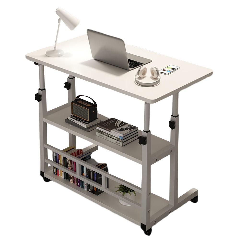 Adjustable Height Rolling Laptop Desk Swivel Wheel Bedside Table Mobile Stand