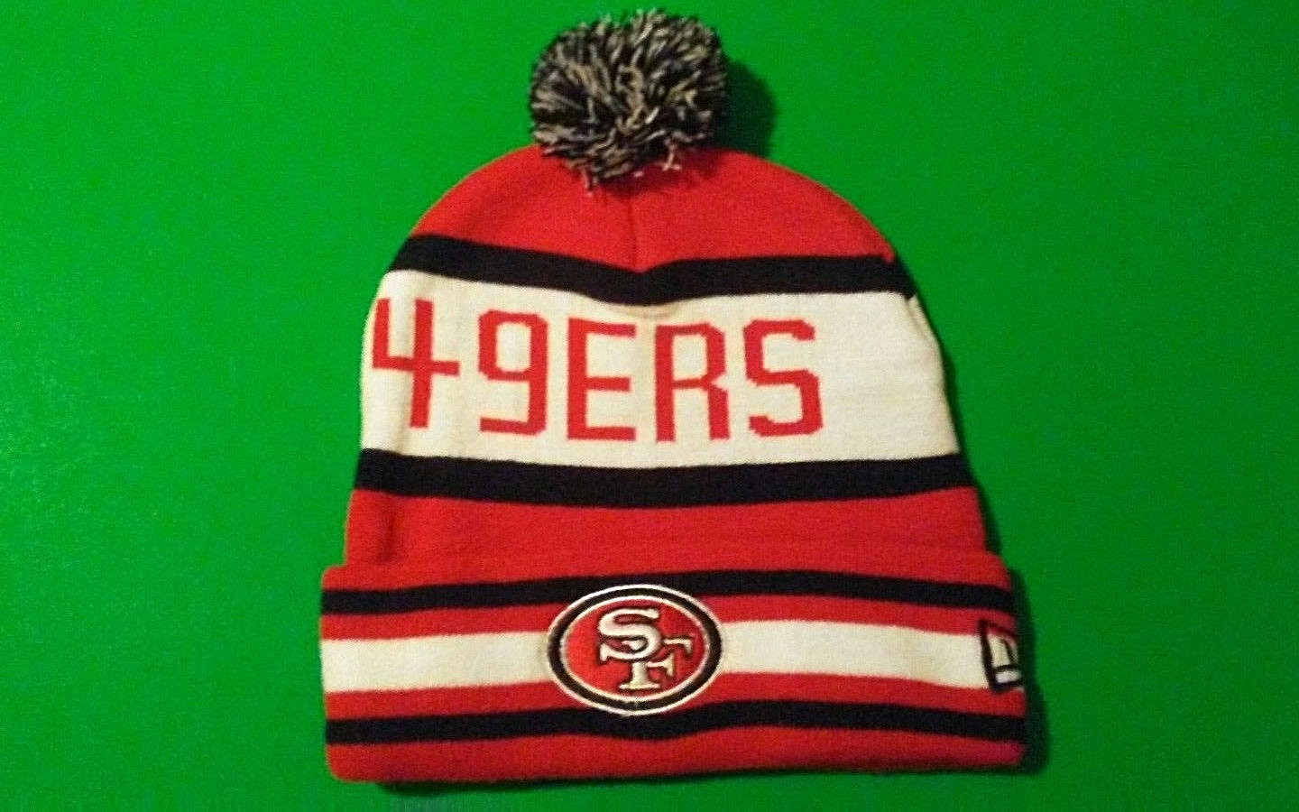 San Francisco 49ers New Era SIDELINE Knit Pom Hat Striped Red Black white NWOT