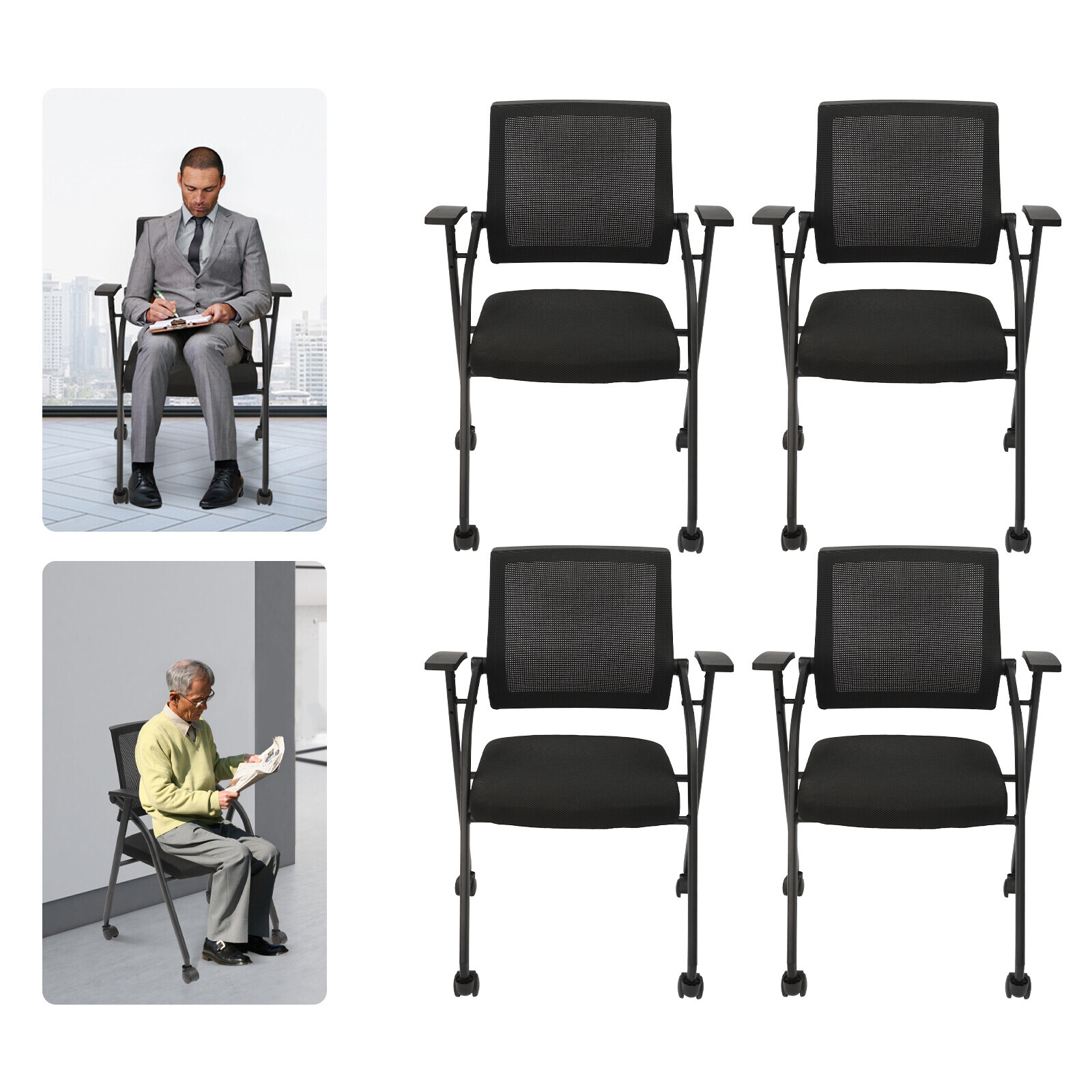 4 Pack Office Chairs on Wheels Ergonomic Mesh Bouncing Back Office Chair