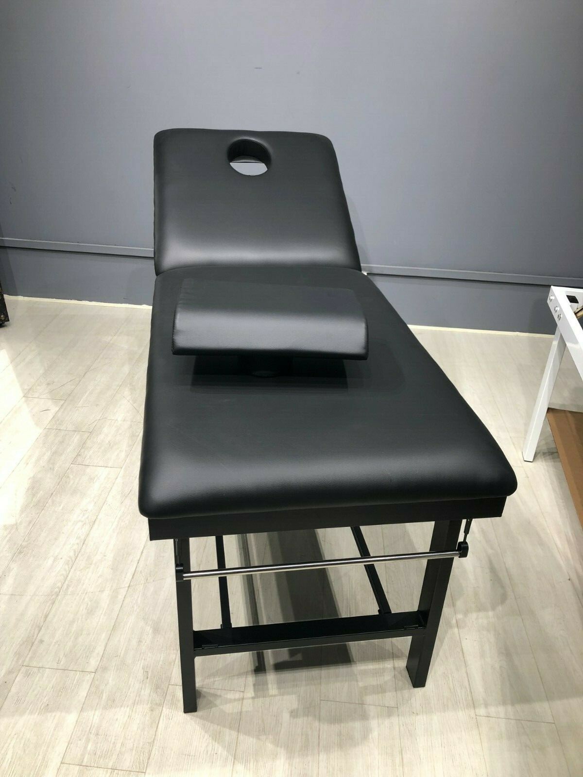 PHYSICAL THERAPY TREATMENT TABLE BLACK, ADJUSTABLE BACK, SHELF, PICK UP ONLY