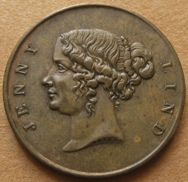 1850's Jenny Lind Opera Singer Game Counter - Brass 22mm Nice UNC - P.T. Barnum