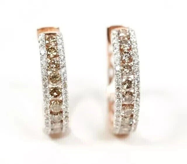 2Ct Round Lab Created Chocolate Brown Diamond Hoop Earrings 14K Rose Gold Plated