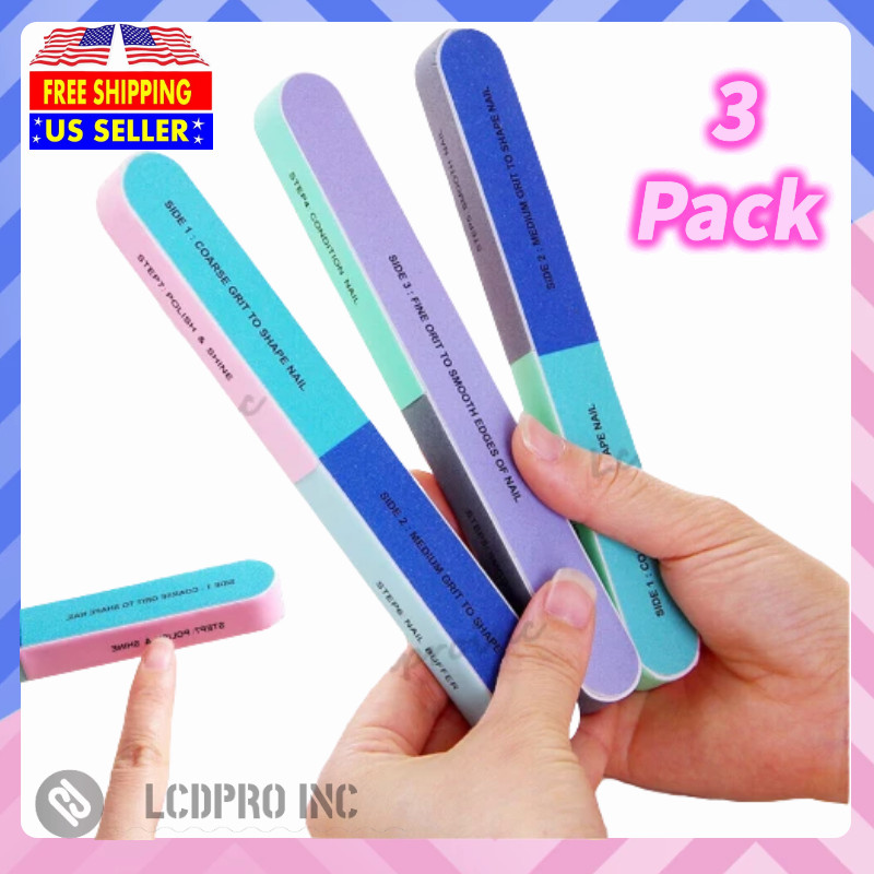 3Pack 7-In-1 Nail File Polish Buffer Shine Manicure Pedicure Polish Sanding Tool