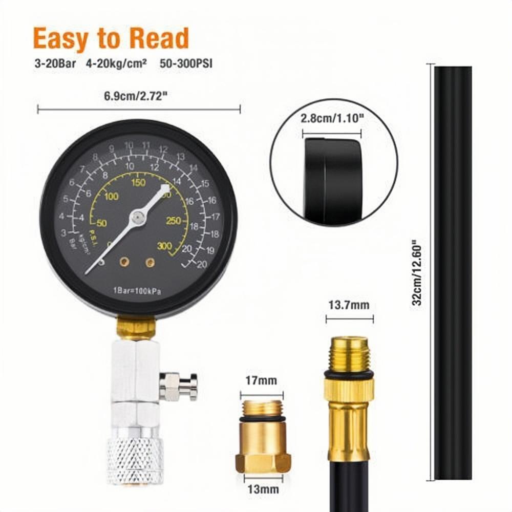 Engine Cylinder Compression Gauge Tester Kit Gas Engine Diagnostic Testing Tool