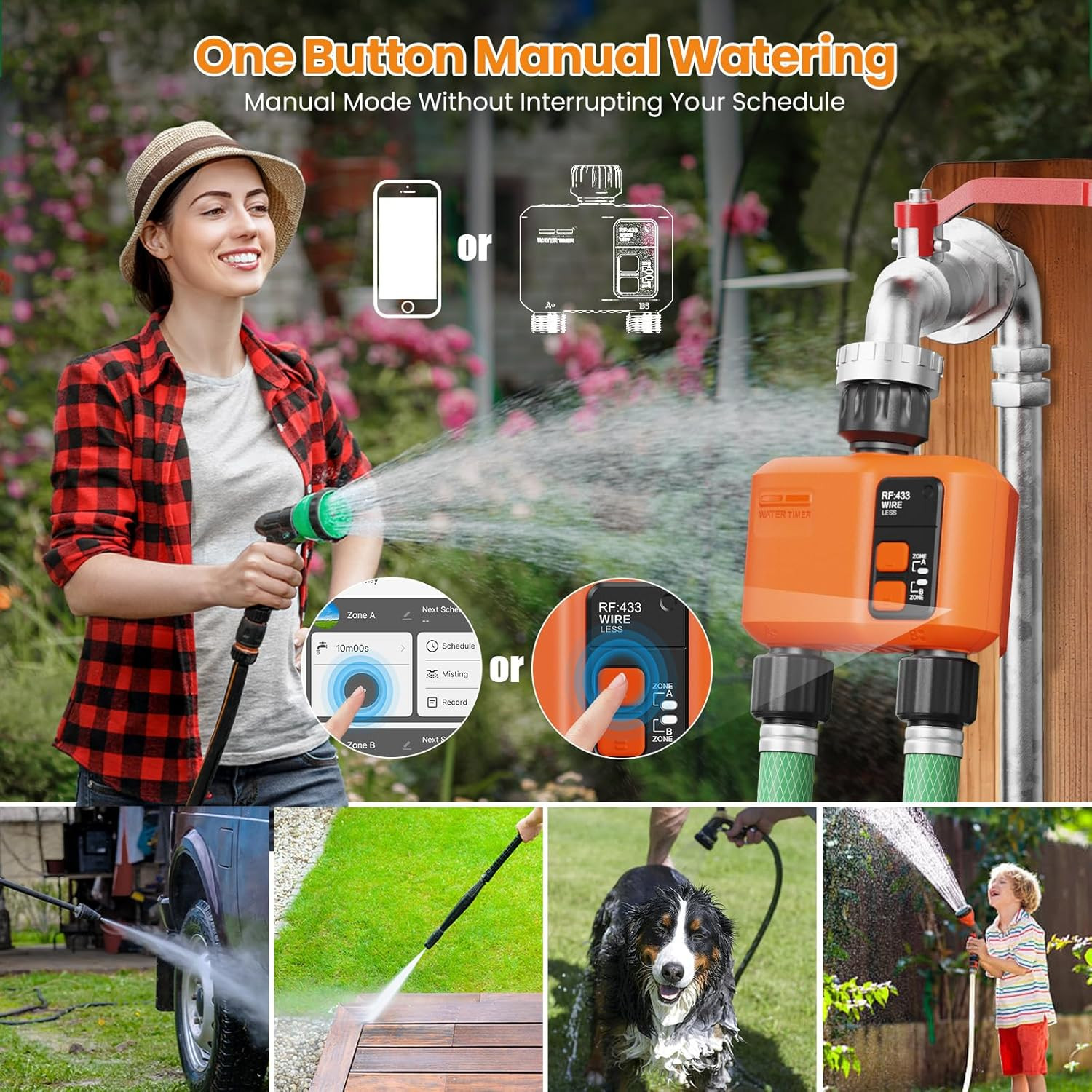 Wifi Water Timer for Garden Hose with 984 Ft Range,Smart 2- Zone Sprinkler Timer