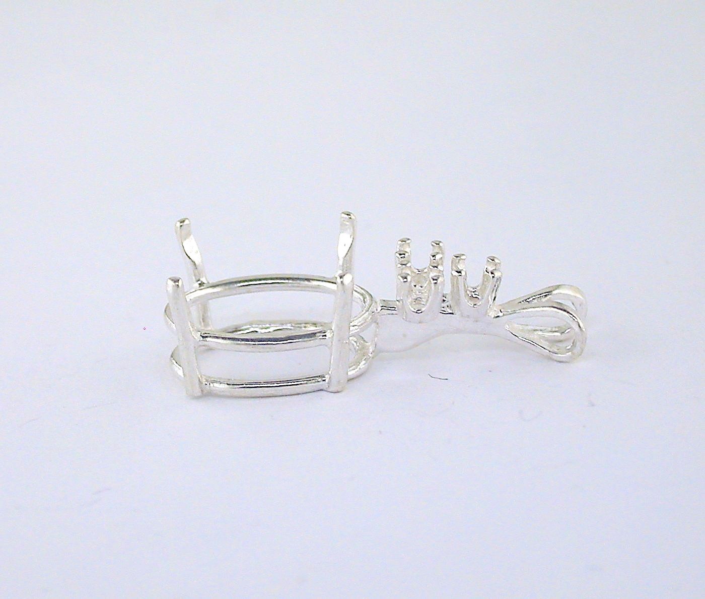 Oval Triple Accent Pendant Setting Sterling Silver