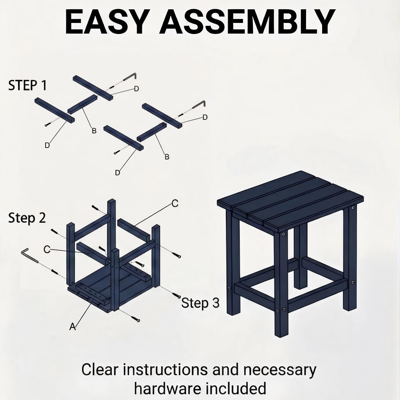 Adirondack Square Outdoor Side Table HDPE Navy Blue