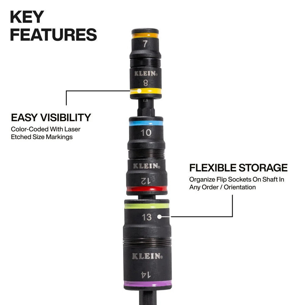 Klein Tools Impact-Rated Flip Socket Set Sae And Metric