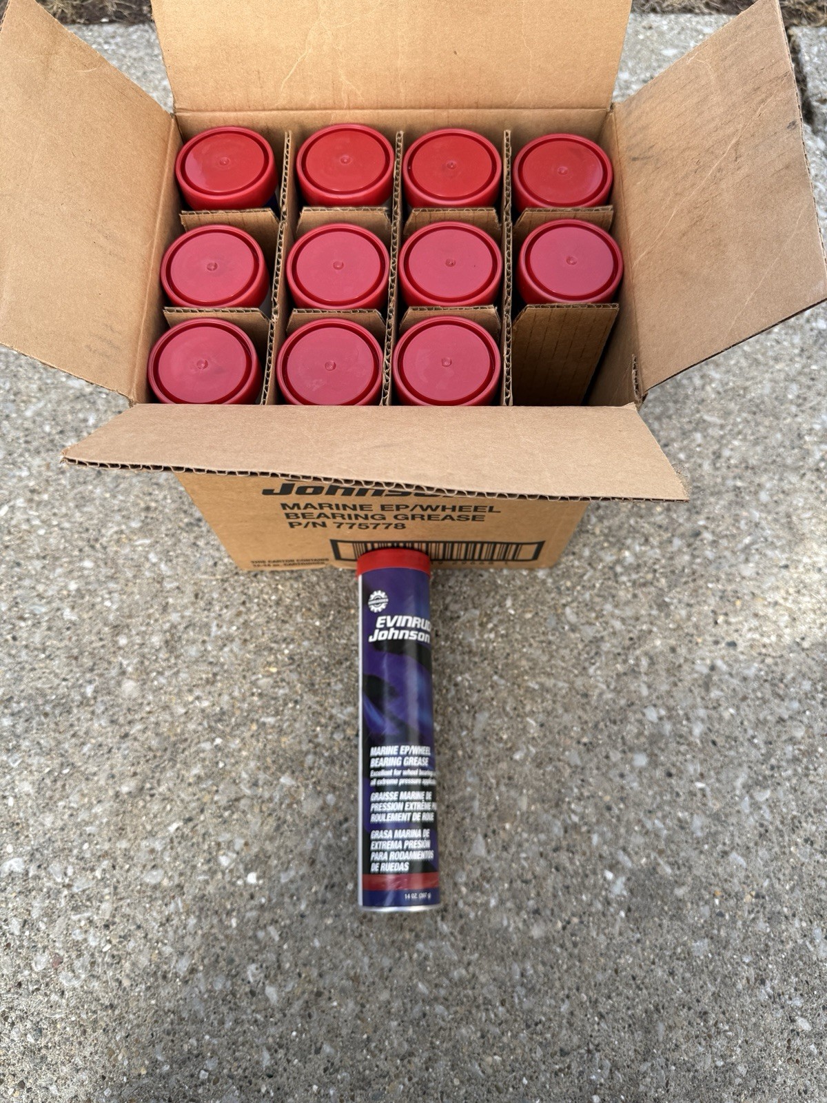 CASE OF 12  BRP Evinrude Johnson Marine EP/Wheel Bearing Grease 14 oz Cartridges