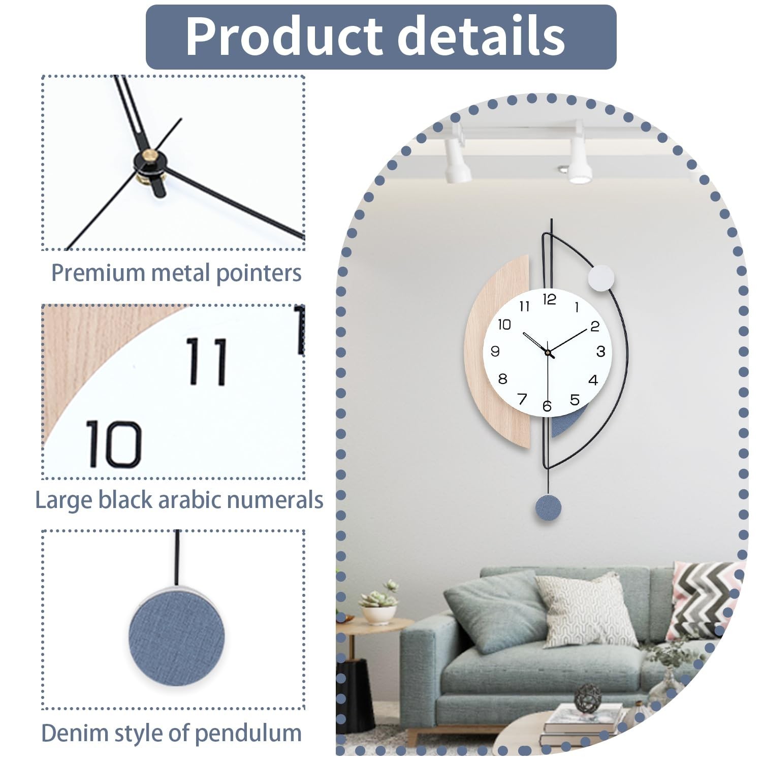Dankeit Wall Clock,Large Decorative Wall Clocks with Pendulum,Battery Operate...