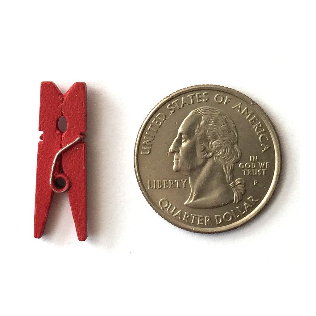Wooden Mini Clothespins 100 Per Pack 1" 2.5cm Red