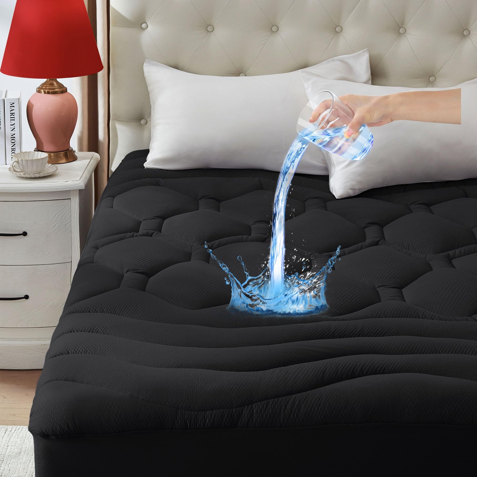 ELVEN HOME Full Size Mattress Pad Waterproof, Cooling Full, Black