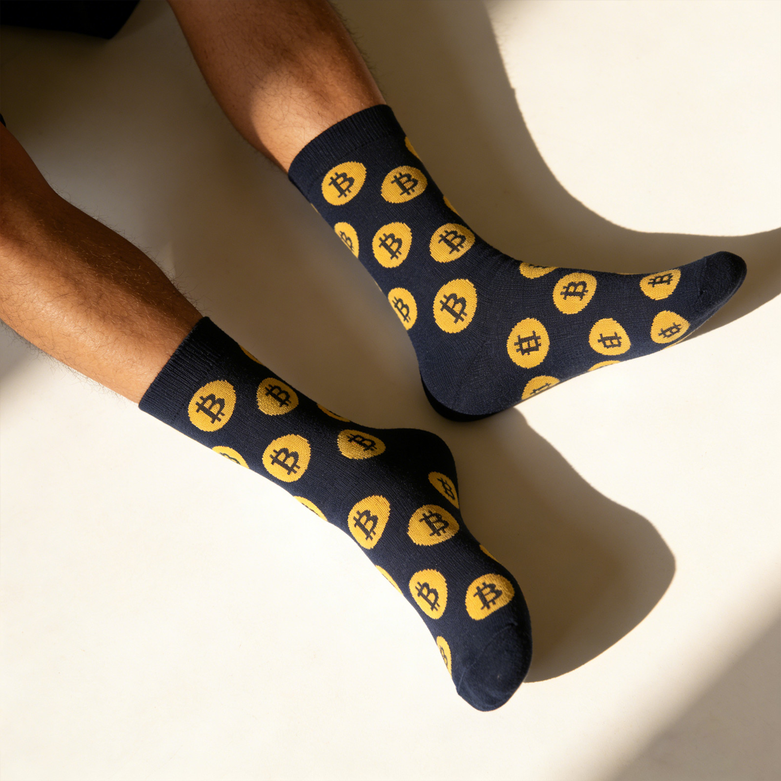 Blue Bitcoin Crew Socks for Men Cotton Crypto Novelty Gift