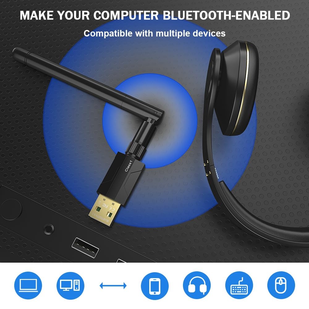 USB Bluetooth 5.1 Adapter for Desktop PC: Long Range 300FT Wireless Dongle with