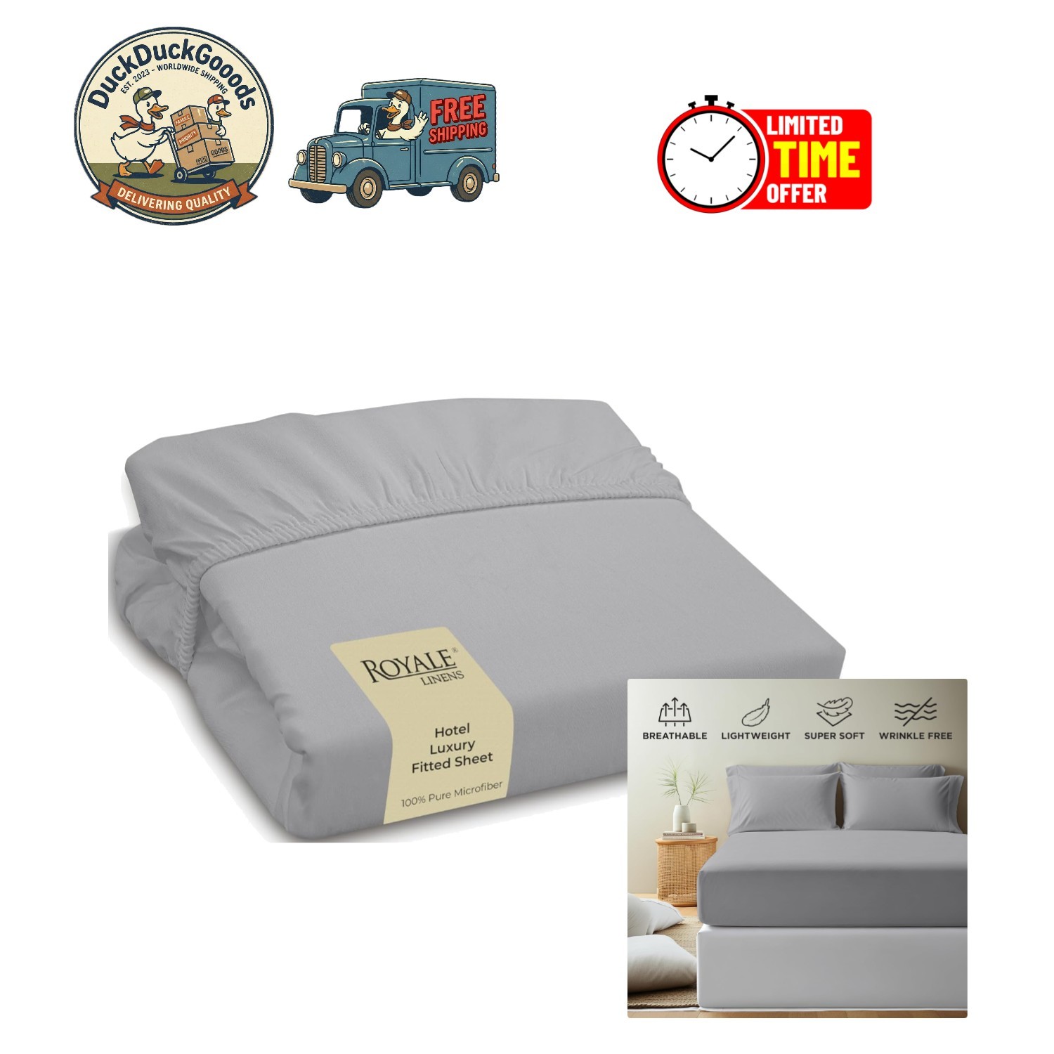Luxury Silver King Fitted Sheet - Ultra Soft & Fade Resistant, Perfect for Sleep