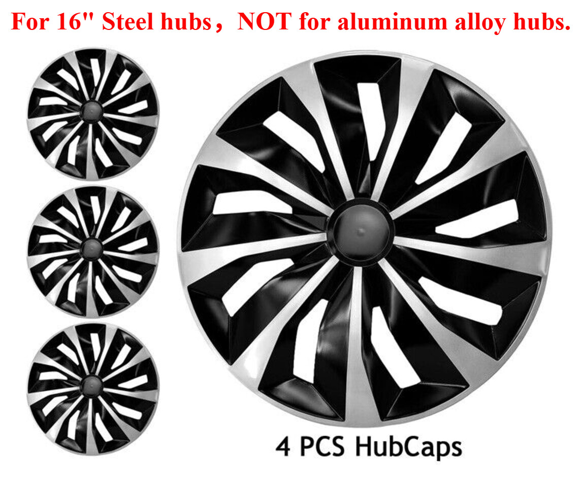 4X 16" Inch Wheel Covers Snap On Full Hub Caps Fit for R16 Tire & Steel Rim