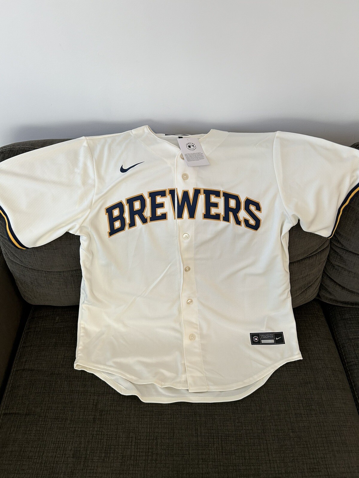 Nike Milwaukee Brewers Baseball MLB Cream Jersey Men’s Size: Large
