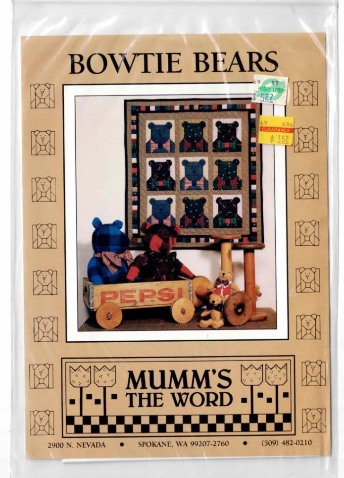 Bowtie Bears Debbie Mumm Wallhanging Quilt Pattern Bear Theme Uncut 1991 VTG