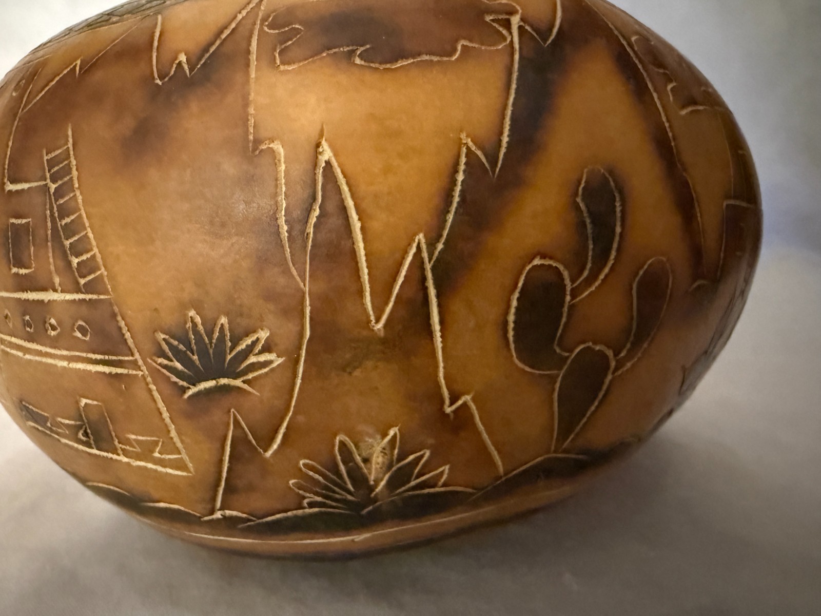 Hand Painted & Carved Peruvian Gourd Scenic Motifs