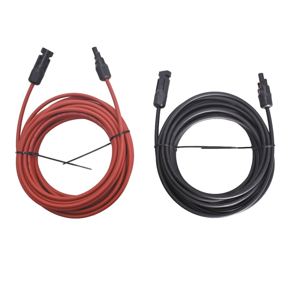 Solar Panel Extension Cable Wire Connector 30 FT Black + Red 12AWG 1 Pair