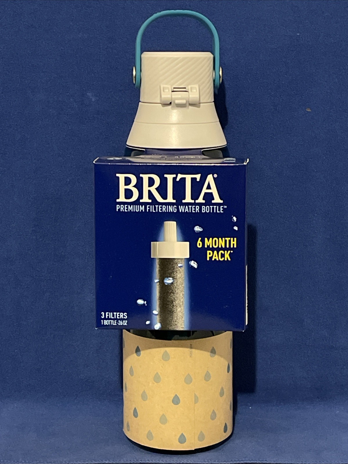 BRITA SEA GLASS Premium Filtering Water Bottle 26oz & 3 Filters BPA Free NEW