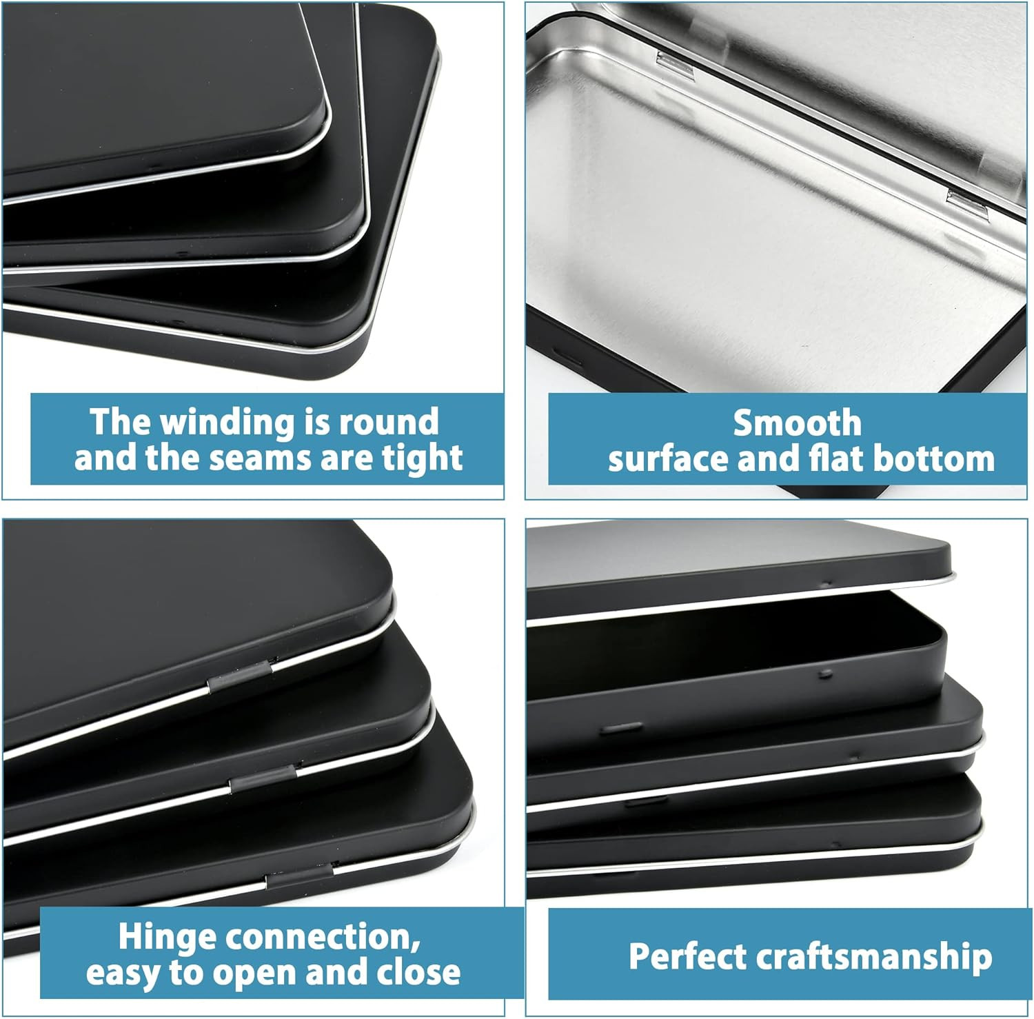 6 Pcs Metal Rectangular Hinged Tin Boxes with Lid, Mini Portable Empty Box Conta