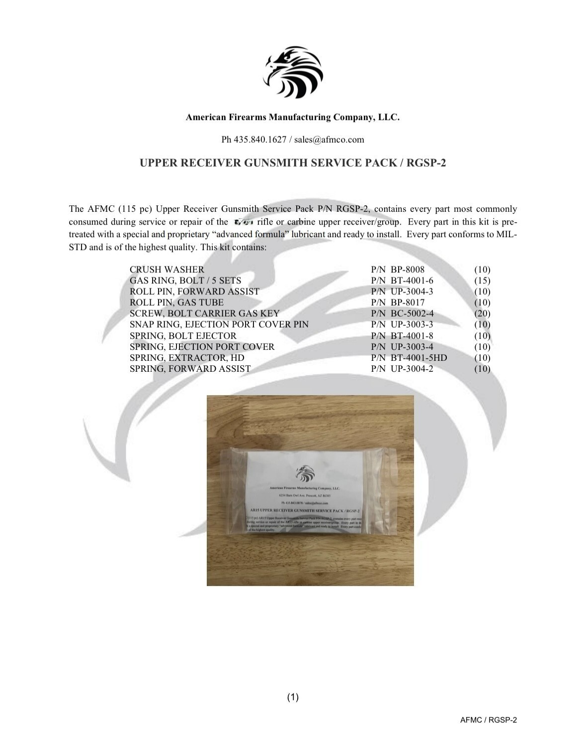 AFMC UPPER ASSY GUNSMITH SERVICE PACK / 115 PCS / NEW