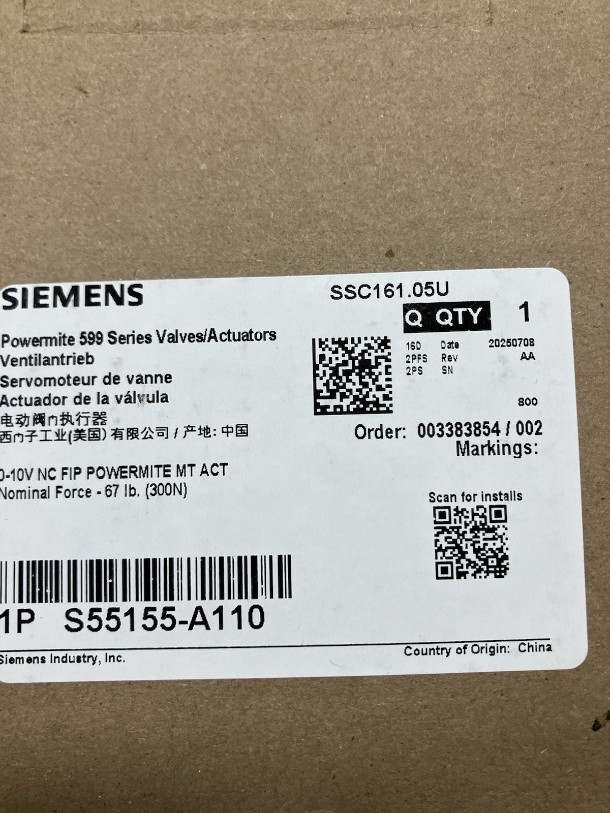 honeywell SSC161.05u Actuator