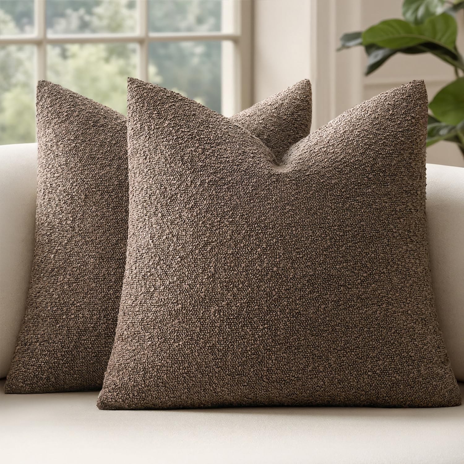 18x18 Inch Decorative Pillow Covers for Couch Bed Set of 2 Textured Boucle Ne...