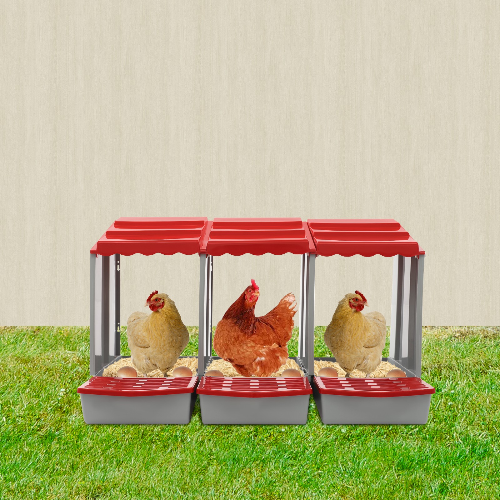 3-Compartment Chicken Nesting Box for Efficient Egg Laying and Easy Collection