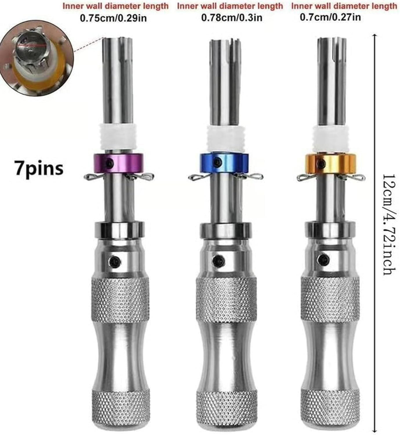 3PC 7 Pin Advanced Tubular Lock Tool Set For Padlock Hook Tool Seal Pick Puller