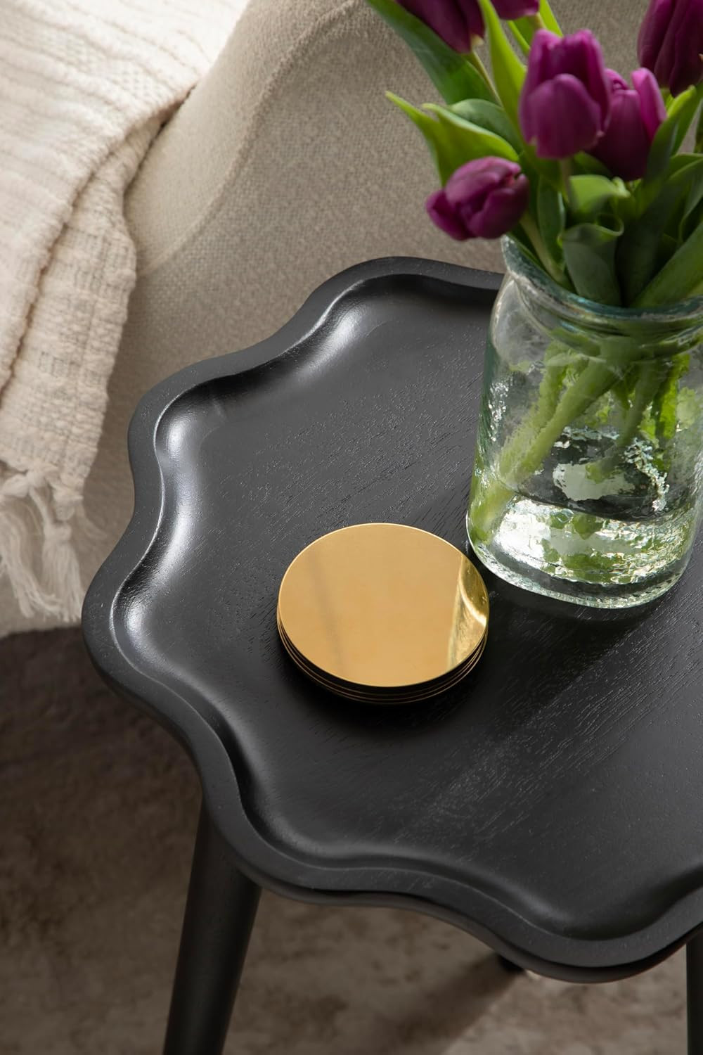 Alezar Modern Wooden round Side Table, 15 X 15 X 22, Black, Solid Wood End Table