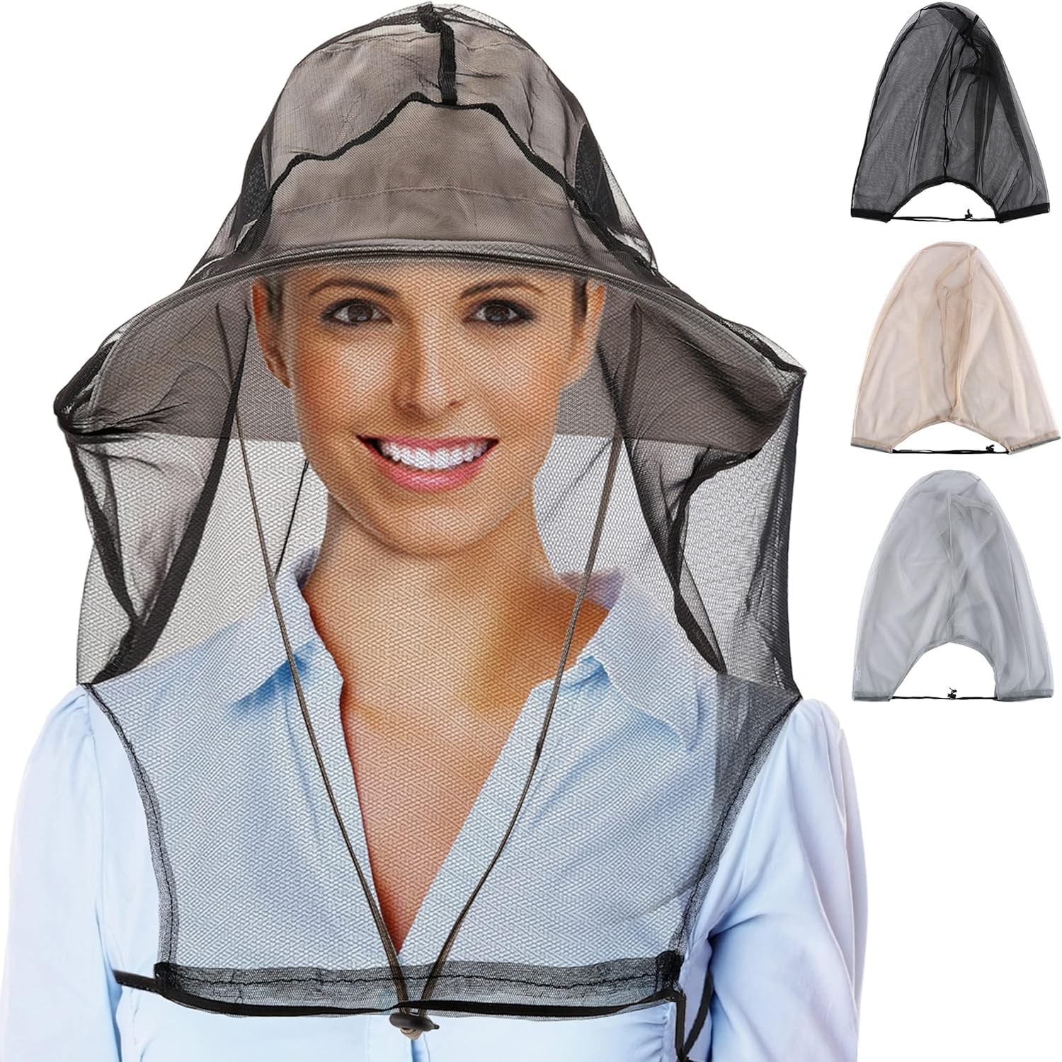 3 Pcs Mesh Mosquito Head Net, Fully Covered Face Netting for Hats Head Mesh P...